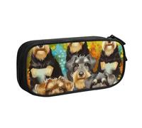 BNVSADC Oil Cute Schnauzer Dogs Printed Pencil Case Large Pen Bag Cute Pencil Box Pouch Office School Stationery Organizer for Girls Boys, Black