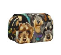 BNVSADC Oil Cute Schnauzer Dogs Printed Print Flip Top Double Layer Pencil Case - Large Capacity School Supplies Organizer for Students, Kids, Teens, Artists, Travel & Office Use