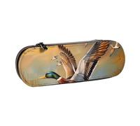 BNVSADC Oil Painting Duck Printed Leather Pencil Pen Case & Makeup Bag - Stylish Hard Shell Pencil Bag Stationery Organizer Pouch for School Office Travel