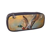 BNVSADC Oil Painting Duck Printed Leather Pencil Pen Case & Makeup Bag - Stylish Pencil Bag Stationery Organizer Pouch for School Office Travel