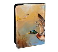 BNVSADC Oil Painting Duck Printed Passport Holder Travel PU Leather Passport Cover Case Organiser for Men Women, 6.5 inch