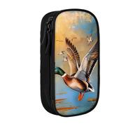 BNVSADC Oil Painting Duck Printed Pencil Case for Girls Boys, Large Capacity Pencil Pouch Cute Pencil Box Adult Makeup Bag with 2 Compartments, Black