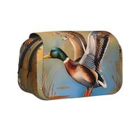 BNVSADC Oil Painting Duck Printed Print Flip Top Double Layer Pencil Case - Large Capacity School Supplies Organizer for Students, Kids, Teens, Artists, Travel & Office Use