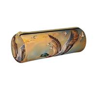 BNVSADC Oil Painting Duck Printed Round Pencil Case Leather Pencil Pouch Cute Stationery Pencil Pen Bag for School Office Travel
