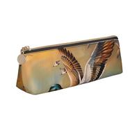BNVSADC Oil Painting Duck Printed Triangle Pencil Case Leather Pencil Pouch Cute Stationery Pencil Pen Bag for School Office Travel