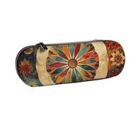 BNVSADC Old Medallion Pattern Printed Leather Pencil Pen Case & Makeup Bag - Stylish Hard Shell Pencil Bag Stationery Organizer Pouch for School Office Travel