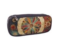 BNVSADC Old Medallion Pattern Printed Leather Pencil Pen Case & Makeup Bag - Stylish Pencil Bag Stationery Organizer Pouch for School Office Travel