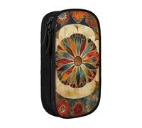 BNVSADC Old Medallion Pattern Printed Pencil Case for Girls Boys, Large Capacity Pencil Pouch Cute Pencil Box Adult Makeup Bag with 2 Compartments, Black
