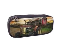 BNVSADC Old Tractor Photo Farm Printed Leather Pencil Pen Case & Makeup Bag - Stylish Pencil Bag Stationery Organizer Pouch for School Office Travel