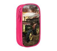 BNVSADC Old Tractor Photo Farm Printed Pencil Case for Girls Boys, Large Capacity Pencil Pouch Cute Pencil Box Adult Makeup Bag with 2 Compartments, Pink