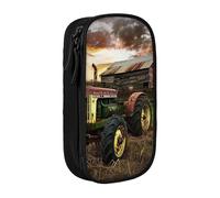 BNVSADC Old Tractor Photo Farm Printed Pencil Case for Girls Boys, Large Capacity Pencil Pouch Cute Pencil Box Adult Makeup Bag with 2 Compartments, Black
