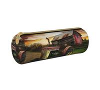 BNVSADC Old Tractor Photo Farm Printed Round Pencil Case Leather Pencil Pouch Cute Stationery Pencil Pen Bag for School Office Travel