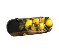 BNVSADC One Basket Lemons Printed Leather Pencil Pen Case & Makeup Bag - Stylish Hard Shell Pencil Bag Stationery Organizer Pouch for School Office Travel