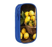 BNVSADC One Basket Lemons Printed Pencil Case for Girls Boys, Large Capacity Pencil Pouch Cute Pencil Box Adult Makeup Bag with 2 Compartments, Blue