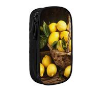 BNVSADC One Basket Lemons Printed Pencil Case for Girls Boys, Large Capacity Pencil Pouch Cute Pencil Box Adult Makeup Bag with 2 Compartments, Black