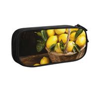 BNVSADC One Basket Lemons Printed Pencil Case Large Pen Bag Cute Pencil Box Pouch Office School Stationery Organizer for Girls Boys, Black