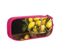 BNVSADC One Basket Lemons Printed Pencil Case Large Pen Bag Cute Pencil Box Pouch Office School Stationery Organizer for Girls Boys, Pink