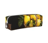 BNVSADC One Basket Lemons Printed Pencil Case Leather Pencil Pouch Cute Stationery Pencil Pen Bag with Zipper for School Office Travel