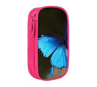 BNVSADC Outdoor Beautiful Blue Butterfly Printed Pencil Case for Girls Boys, Large Capacity Pencil Pouch Cute Pencil Box Adult Makeup Bag with 2 Compartments, Pink