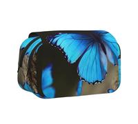 BNVSADC Outdoor Beautiful Blue Butterfly Printed Print Flip Top Double Layer Pencil Case - Large Capacity School Supplies Organizer for Students, Kids, Teens, Artists, Travel & Office Use