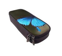 BNVSADC Outdoor Beautiful Blue Butterfly Printed PU Leather Flip Pencil Case, Cute Pencil Box Pen Bag Stationery Organizer Makeup Bag for School Office Travel