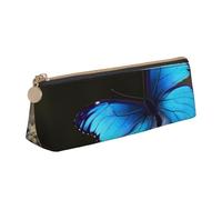 BNVSADC Outdoor Beautiful Blue Butterfly Printed Triangle Pencil Case Leather Pencil Pouch Cute Stationery Pencil Pen Bag for School Office Travel