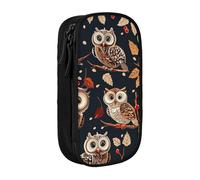 BNVSADC Owls on Tree Branche Printed Pencil Case for Girls Boys, Large Capacity Pencil Pouch Cute Pencil Box Adult Makeup Bag with 2 Compartments, Black