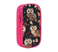 BNVSADC Owls on Tree Branche Printed Pencil Case for Girls Boys, Large Capacity Pencil Pouch Cute Pencil Box Adult Makeup Bag with 2 Compartments, Pink