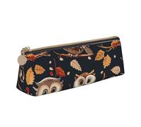 BNVSADC Owls on Tree Branche Printed Triangle Pencil Case Leather Pencil Pouch Cute Stationery Pencil Pen Bag for School Office Travel