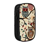 BNVSADC Owls on Tree Branches Printed Pencil Case for Girls Boys, Large Capacity Pencil Pouch Cute Pencil Box Adult Makeup Bag with 2 Compartments, Black