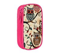 BNVSADC Owls on Tree Branches Printed Pencil Case for Girls Boys, Large Capacity Pencil Pouch Cute Pencil Box Adult Makeup Bag with 2 Compartments, Pink