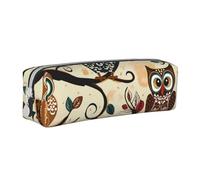 BNVSADC Owls on Tree Branches Printed Pencil Case Leather Pencil Pouch Cute Stationery Pencil Pen Bag with Zipper for School Office Travel
