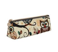 BNVSADC Owls on Tree Branches Printed Triangle Pencil Case Leather Pencil Pouch Cute Stationery Pencil Pen Bag for School Office Travel