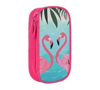 BNVSADC Palm Leaf and Flamingos Couple Printed Pencil Case for Girls Boys, Large Capacity Pencil Pouch Cute Pencil Box Adult Makeup Bag with 2 Compartments, Pink