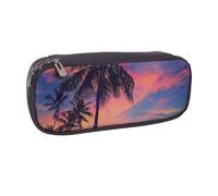 BNVSADC Palm Tree Sunset Printed Leather Pencil Pen Case & Makeup Bag - Stylish Pencil Bag Stationery Organizer Pouch for School Office Travel