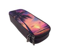 BNVSADC Palm Tree Sunset Printed PU Leather Flip Pencil Case, Cute Pencil Box Pen Bag Stationery Organizer Makeup Bag for School Office Travel