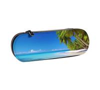BNVSADC Palm Trees and Clear Sea Printed Leather Pencil Pen Case & Makeup Bag - Stylish Hard Shell Pencil Bag Stationery Organizer Pouch for School Office Travel