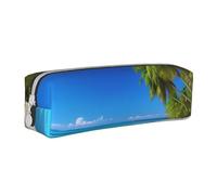 BNVSADC Palm Trees and Clear Sea Printed Pencil Case Leather Pencil Pouch Cute Stationery Pencil Pen Bag with Zipper for School Office Travel