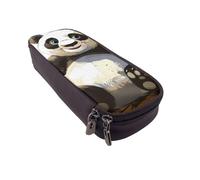 BNVSADC Panda 1 Printed PU Leather Flip Pencil Case, Cute Pencil Box Pen Bag Stationery Organizer Makeup Bag for School Office Travel