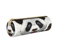 BNVSADC Panda Art Printed Round Pencil Case Leather Pencil Pouch Cute Stationery Pencil Pen Bag for School Office Travel