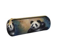 BNVSADC Panda Printed Round Pencil Case Leather Pencil Pouch Cute Stationery Pencil Pen Bag for School Office Travel