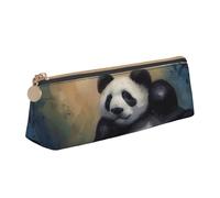 BNVSADC Panda Printed Triangle Pencil Case Leather Pencil Pouch Cute Stationery Pencil Pen Bag for School Office Travel