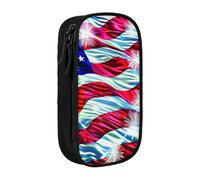 BNVSADC Patriotic 4th of July American Flag Printed Pencil Case for Girls Boys, Large Capacity Pencil Pouch Cute Pencil Box Adult Makeup Bag with 2 Compartments, Black