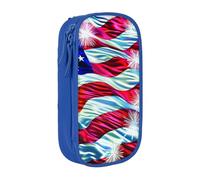 BNVSADC Patriotic 4th of July American Flag Printed Pencil Case for Girls Boys, Large Capacity Pencil Pouch Cute Pencil Box Adult Makeup Bag with 2 Compartments, Blue