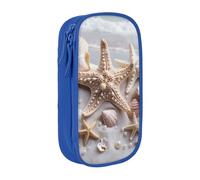 BNVSADC Pearls Seashell Theme Printed Pencil Case for Girls Boys, Large Capacity Pencil Pouch Cute Pencil Box Adult Makeup Bag with 2 Compartments, Blue
