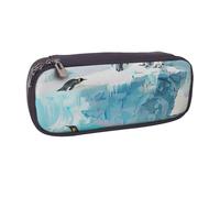 BNVSADC Penguin on The Iceberg Printed Leather Pencil Pen Case & Makeup Bag - Stylish Pencil Bag Stationery Organizer Pouch for School Office Travel