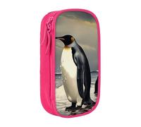 BNVSADC Penguin Printed Pencil Case for Girls Boys, Large Capacity Pencil Pouch Cute Pencil Box Adult Makeup Bag with 2 Compartments, Pink