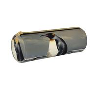 BNVSADC Penguin Printed Round Pencil Case Leather Pencil Pouch Cute Stationery Pencil Pen Bag for School Office Travel