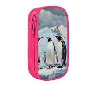 BNVSADC Penguins on The Iceberg Printed Pencil Case for Girls Boys, Large Capacity Pencil Pouch Cute Pencil Box Adult Makeup Bag with 2 Compartments, Pink