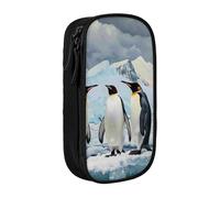 BNVSADC Penguins on The Iceberg Printed Pencil Case for Girls Boys, Large Capacity Pencil Pouch Cute Pencil Box Adult Makeup Bag with 2 Compartments, Black